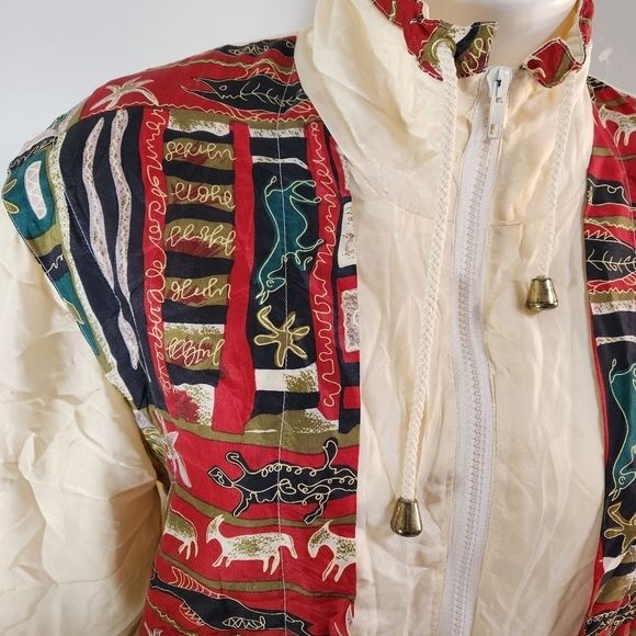 BRAEFAIR Cream Jacket Vintage XS Silk Aztec Design Soft Lightweight Artsy Animal - Picture 6 of 15